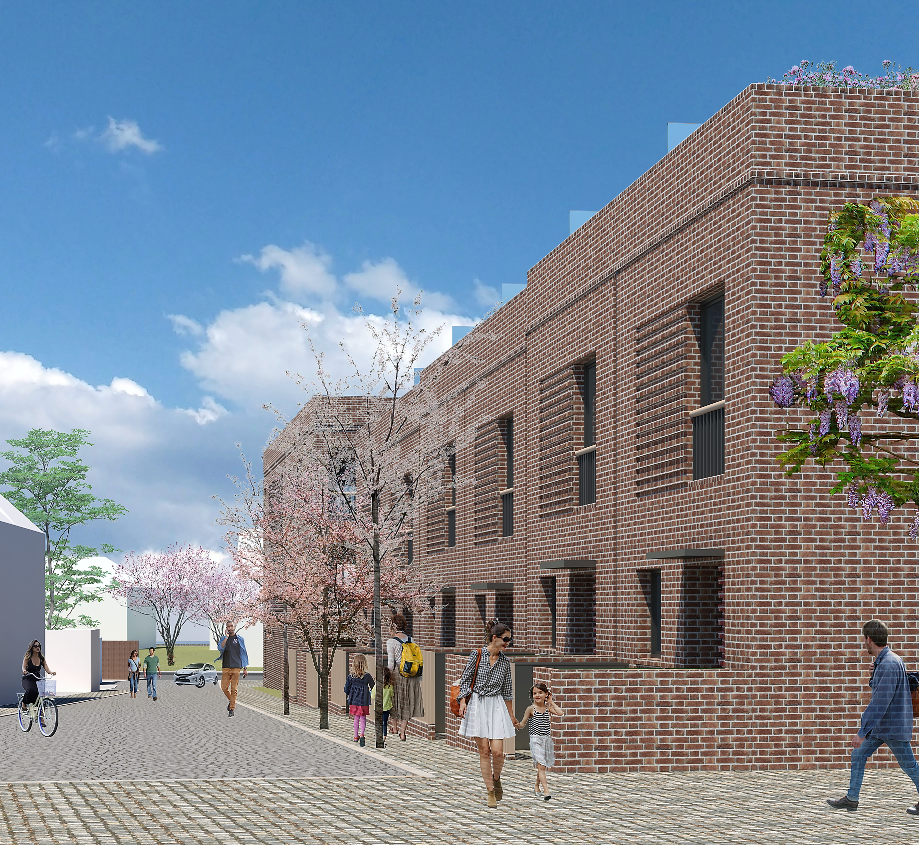 View of new mews housing on rear of Station Road shops